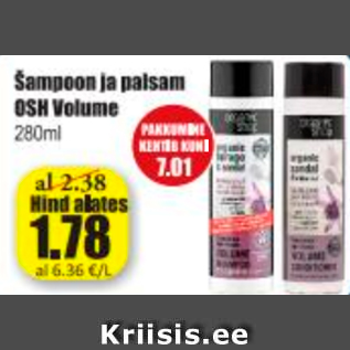 Allahindlus - Šampoon ja palsam OSH Volume 280 ml