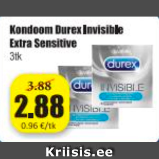 Allahindlus - Kondom Durex Invisible Extra Sensitive 3 tk