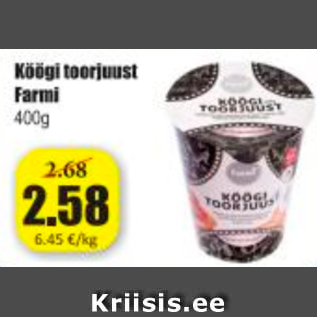 Allahindlus - Köögi toorjuust Farmi 400 g