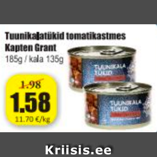 Allahindlus - Tuunikalatükid tomatikastmes Kapten Grant