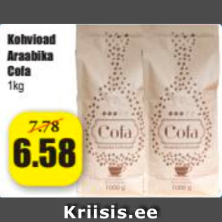 Allahindlus - Kohvioad Araabika Cofe 1 kg