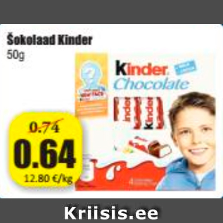 Allahindlus - Šokolaad Kinder 50 g