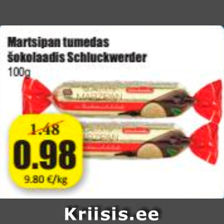 Allahindlus - Martsipan tumedas šokolaadis Schluckwerder 100 g