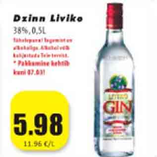 Скидка - Джин Liviko 38%, 0,5 л