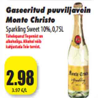 Скидка - Игристое фруктовое вино Monte Christo 10%, 0,75 л