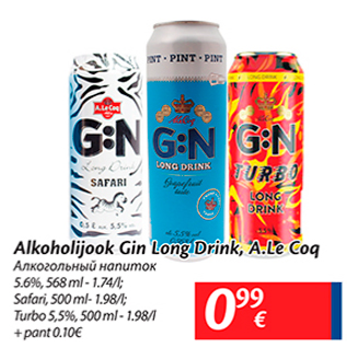 Allahindlus - Alkohoolijook Gin Long Drink, A.Le Coq