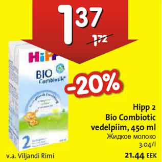 Allahindlus - Hipp 2 Bio Combiotic vedelpiim