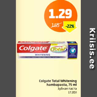 Allahindlus - Colgate Total Whitening hambapasta, 75 ml