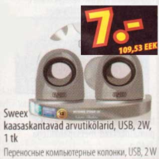 Allahindlus - Sweex kaasaskantavad arvutikõlarid, USB, 2W