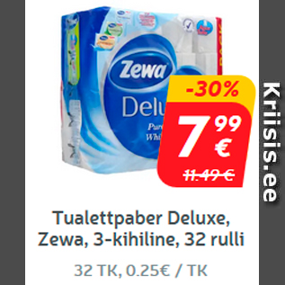 Скидка - Туалетная бумага Deluxe, Zewa, 3 слоя, 32 рулона *