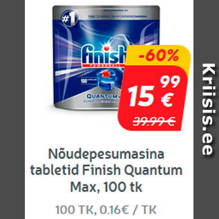 Allahindlus - Nõudepesumasina tabletid Finish Quantum Max, 100 tk*****