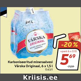 Allahindlus - Karboniseeritud mineraalvesi Värska Originaal, 6 x 1,5 l