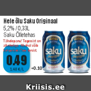 Allahindlus - Hele õlu Saku Originaal Saku Õlletehas