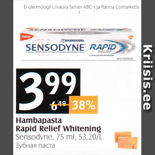 Allahindlus - Hambapasta Rapid Relief Whitening