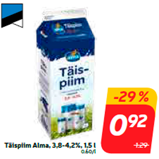 Allahindlus - Täispiim Alma, 3,8-4,2%, 1,5 l