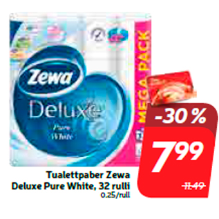 Скидка - Туалетная бумага Zewa Deluxe Pure White, 32 рулона