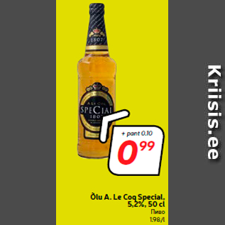 Allahindlus - Õlu A. Le Coq Special, 5,2%, 50 cl