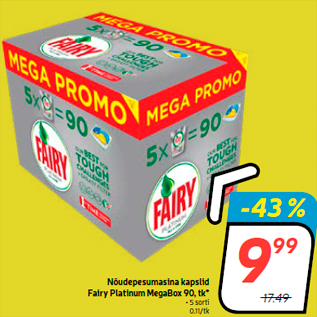 Allahindlus - Nõudepesumasina kapslid Fairy Platinum MegaBox 90, tk*