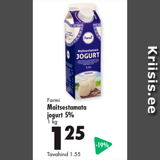 Allahindlus - Farmi Maitsestamata jogurt 5% 1 kg