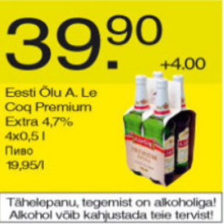 Allahindlus - Eesti Õlu A.LeCoq Premium Extra
