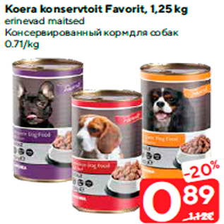 Allahindlus - Koera konservtoit Favorit, 1,25 kg