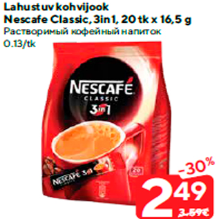 Allahindlus - Lahustuv kohvijook Nescafe Classic, 3in1, 20 tk x 16,5 g