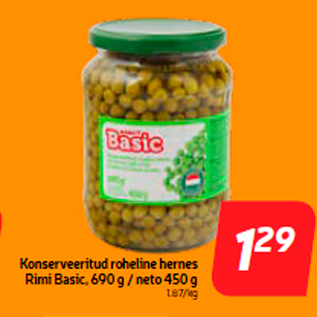 Скидка - Горошек зеленый консервированный Rimi Basic