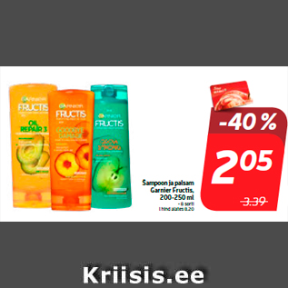 Allahindlus - Šampoon ja palsam Garnier Fructis, 200-250 ml