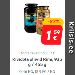 Скидка - Оливки с косточкой Rimi, 935 г / 455 г