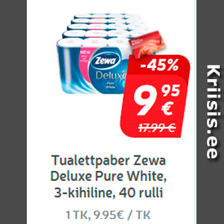Скидка - Туалетная бумага Zewa Deluxe Pure White, 3-слойный, 40 рулонов