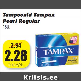 Allahindlus - Tampoonid Tampax Pearl Regular