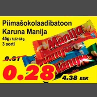 Allahindlus - Piimašokolaadibatoon Karuna Manija