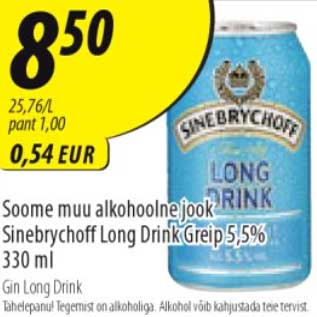 Allahindlus - Soome muu alkohoolne jook Sinebrychoff Long Drink Greip