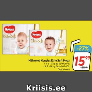 Allahindlus - Mähkmed Huggies Elite Soft Mega