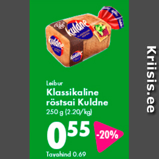 Allahindlus - Leibur Klassikaline röstsai Kuldne 250 g