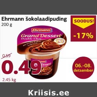 Allahindlus - Ehrmann šokolaadipuding 200g