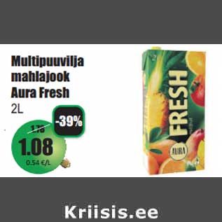 Скидка - Мульти фруктовый соковый напиток Aura Fresh 2 л