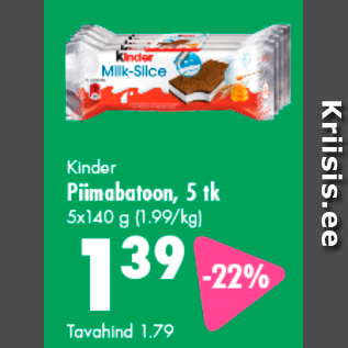 Allahindlus - Kinder Piimabatoon, 5 tk