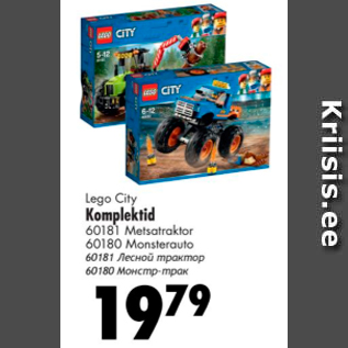 Allahindlus - Lego City Komplekt 60181 Metsatraktor; 60180 Monsterauto