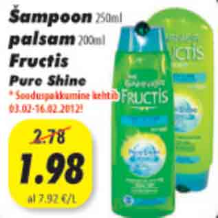 Allahindlus - Šampoon palsam Fructis Pure Shine