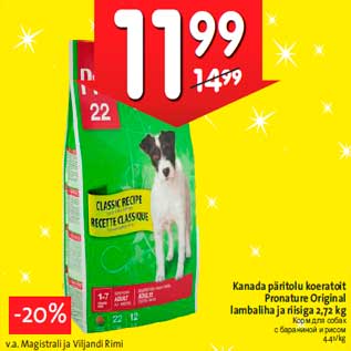 Allahindlus - Kanada päritolu koeratoit Pronature Original lambaliha ja riisiga 2,72 kg