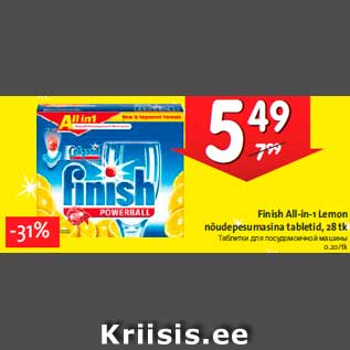 Allahindlus - Finish All-in-1 Lemon nõudepesumasina tabletid, 28 tk