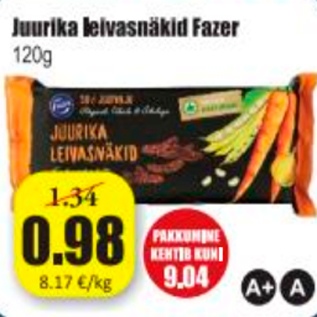 Allahindlus - Juurika leivasnäkid Fazer 120 g