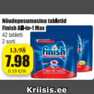 Allahindlus - Nõudepesumasina tabletid Finish All-in-1 Max