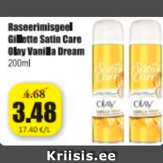 Allahindlus - Raseerimisgeel Gillette Satin Care Olay Vanilla Dream 200 ml