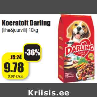 Allahindlus - Koeratoit Darling (liha&juurvili) 10kg