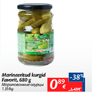 Allahindlus - Marineeritud kurgid Favorit, 680 g