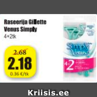 Allahindlus - Raseerija Gillette Venus simply