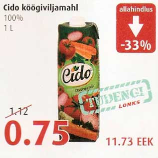 Скидка - Овощной сок