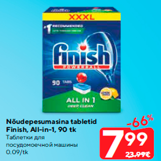 Allahindlus - Nõudepesumasina tabletid Finish, All-in-1, 90 tk